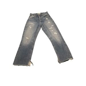 Agolde Feel Good Cropped‎ Jeans Size 26 Denim Distressed Frayed Leg Slit Side